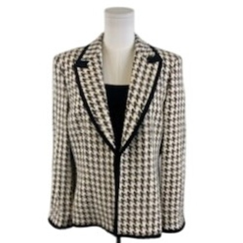 Kasper Houndstooth Blazer Jacket Set‎ Black White w/Cami Career Women's Size 14